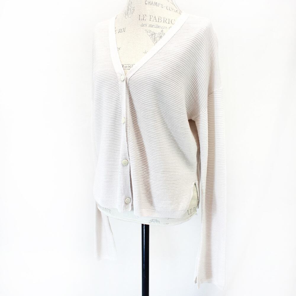 Theory Beige Button Cardigan Blouse Preppy Casual Minimalist Small